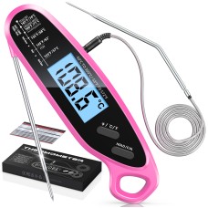 Vuwwey Instant Read Meat Thermometer Digital with Dual Probe & Large Backlit, Food Thermometer for Cooking & Grilling, for Candy/Baking/Oven/BBQ/Grill/Smoker, Pink Kitchen Accessories, Gifts for Women
