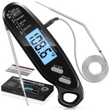 Vuwwey Instant Read Meat Thermometer Digital with Dual Probe, Food Thermometer for Cooking & Grilling, Large Backlit & Calibration, Grill Thermometer for Outside/Kitchen/Oven//Smoker/BBQ/Baking, Black