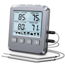 Vuwwey Dual Probe Meat Thermometer Digital for Cooking & Grilling with Large LCD Backlight & Alarm, Kitchen Food Grill Thermometer for Turkey Smoker BBQ Oil Oven Safe, Gifts Stocking Stuffers for Men