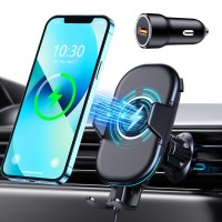 Aclekk Wireless Car Charger Mount [QC 3.0 Charger Adapter Included], 15W Max Qi Fast Charging Air Vent Car Phone Holder Compatible with iPhone 16 15 14 13 Pro Max 12 Mini 11 XS XR, Samsung S24 S23