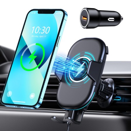 Aclekk Wireless Car Charger Mount [QC 3.0 Charger Adapter Included], 15W Max Qi Fast Charging Air Vent Car Phone Holder Compatible with iPhone 16 15 14 13 Pro Max 12 Mini 11 XS XR, Samsung S24 S23