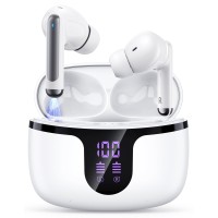 Vuwwey Wireless Earphones, [HiFi Stereo Sound] Bluetooth 5.3 Earbuds, 50H Playtime, Touch Control, Deep Bass Noise Cancelling Mic, Lightweight Headphones Wireless in-Ear with LED Display Charging Case
